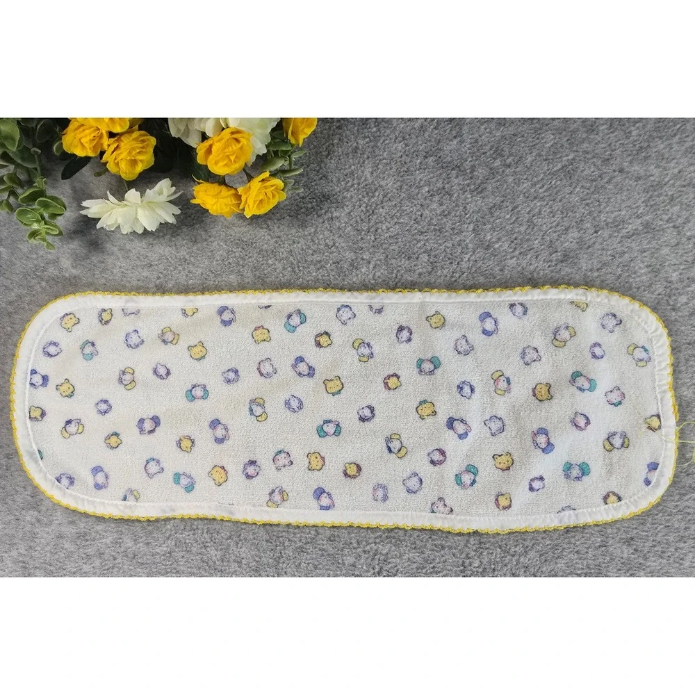 Vintage Gerber Baby Bib and Burp Cloth Set White Yellow Giraffe Embroidery 90s